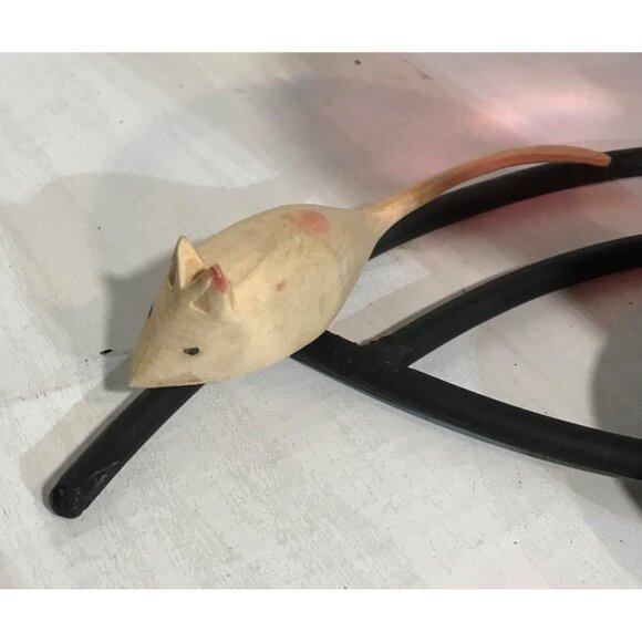 Cat & Mouse Candle Holder Wood and Metal Modern Unique 6" tall - Picture 5 of 8